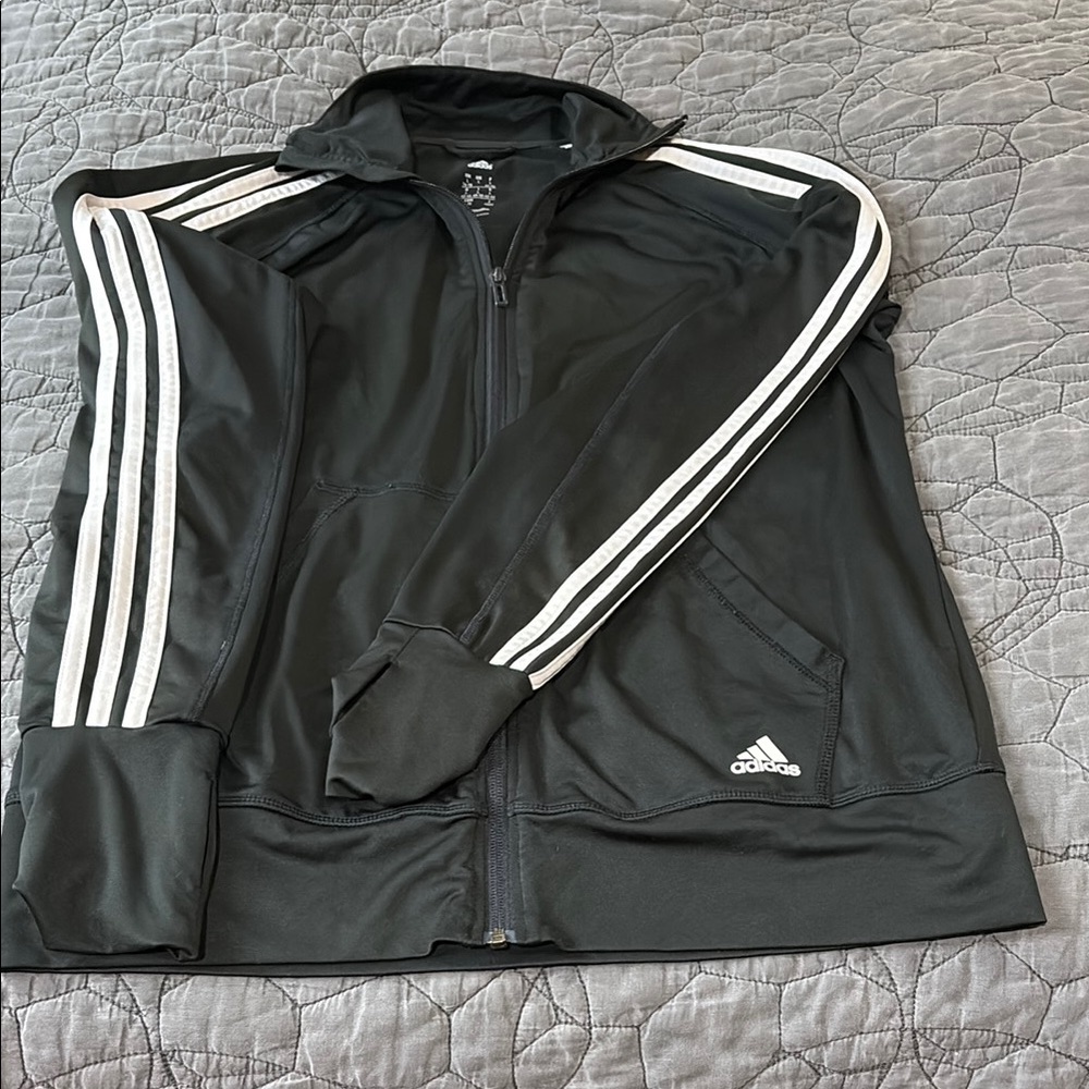 Adidas Black Track Jacket with White Stripes